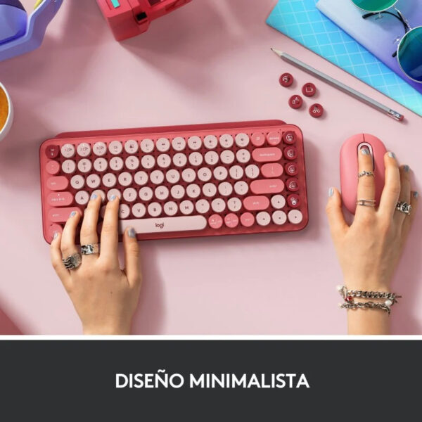 Teclado Mecánico Inalámbrico Logitech Pop Keys Heartbreaker con Teclas de Emojis Personalizables Rosa - Imagen 5