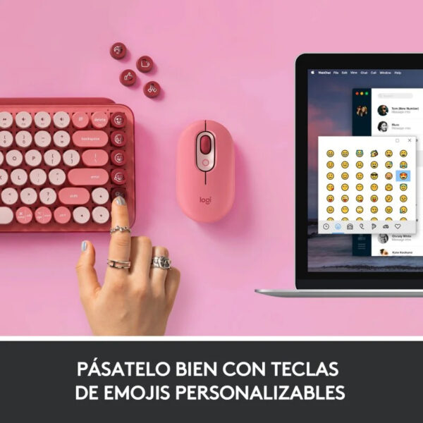 Teclado Mecánico Inalámbrico Logitech Pop Keys Heartbreaker con Teclas de Emojis Personalizables Rosa - Imagen 3