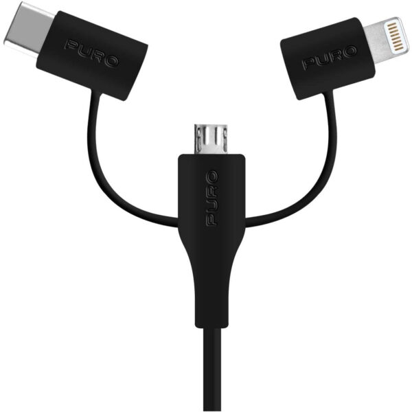 Cable Puro 3 en 1 de USB a Micro-Apple-Adaptador Tipo-C USB 2.0 1 m Negro - Imagen 2