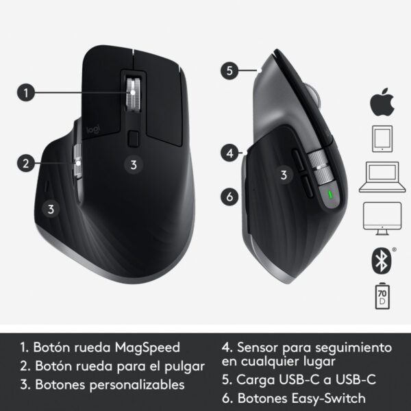 Logitech MX Master 3 Ratón Inalámbrico para Mac 4000DPI Gris Espacial Usado - Imagen 11