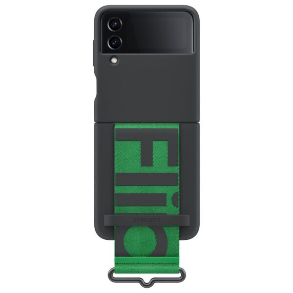 Funda Samsung Silicone Cover Negra con Correa Verde para Galaxy Z Flip4 - Imagen 2