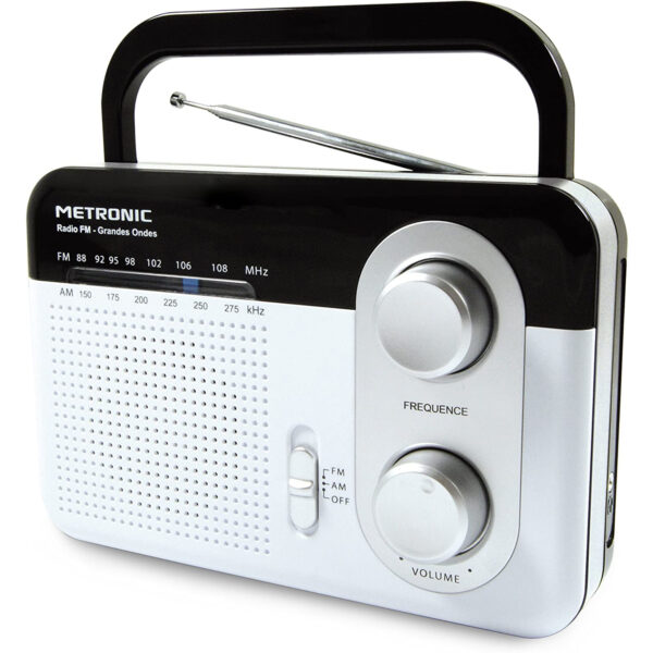 Radio Metronic 477220 portátil AM/FM gran alcance plata/negro