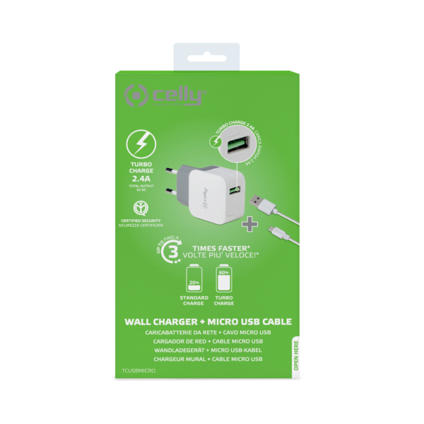 Cargador de pared Celly TCUSBMICRO USB-A con cable USB-A a Micro Usb 12W - Imagen 2