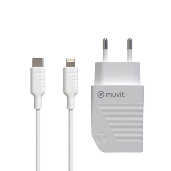 Pack Muvit for Change cargador pared Tipo C PD 20W+cable tipo C a Apple 3A - Imagen 2