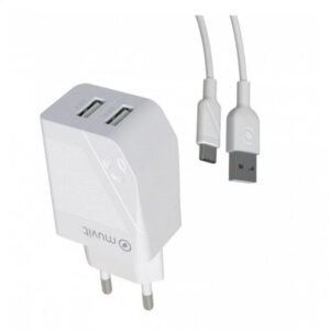 Muvit Cargador de Carga Rápida 2x USB + Cable 1.2m Blanco