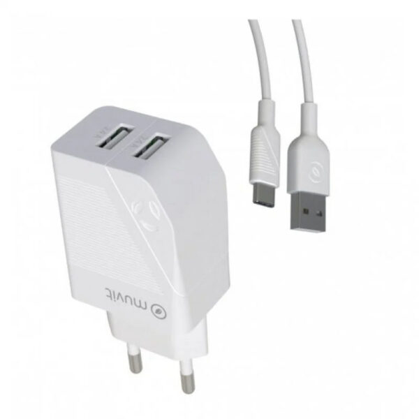 Muvit Cargador de Carga Rápida 2x USB + Cable 1.2m Blanco