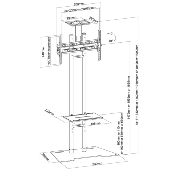 Soporte de pie NEWSTAR Plasma-m1700e para LCD/LED/PLASMA de hasta 55 regulable - Imagen 3