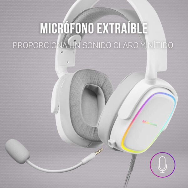 Auriculares Gaming Mars Gaming MHAXW RGB Multiplataforma+Mic extraíble Blancos - Imagen 5