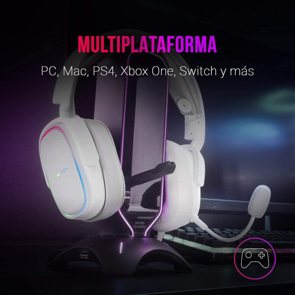 Auriculares Gaming Mars Gaming MHAXW RGB Multiplataforma+Mic extraíble Blancos - Imagen 2