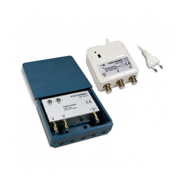 Amplificador de exterior-2 entradas UHF+alimentación Metronic 432171 (NUEVO)