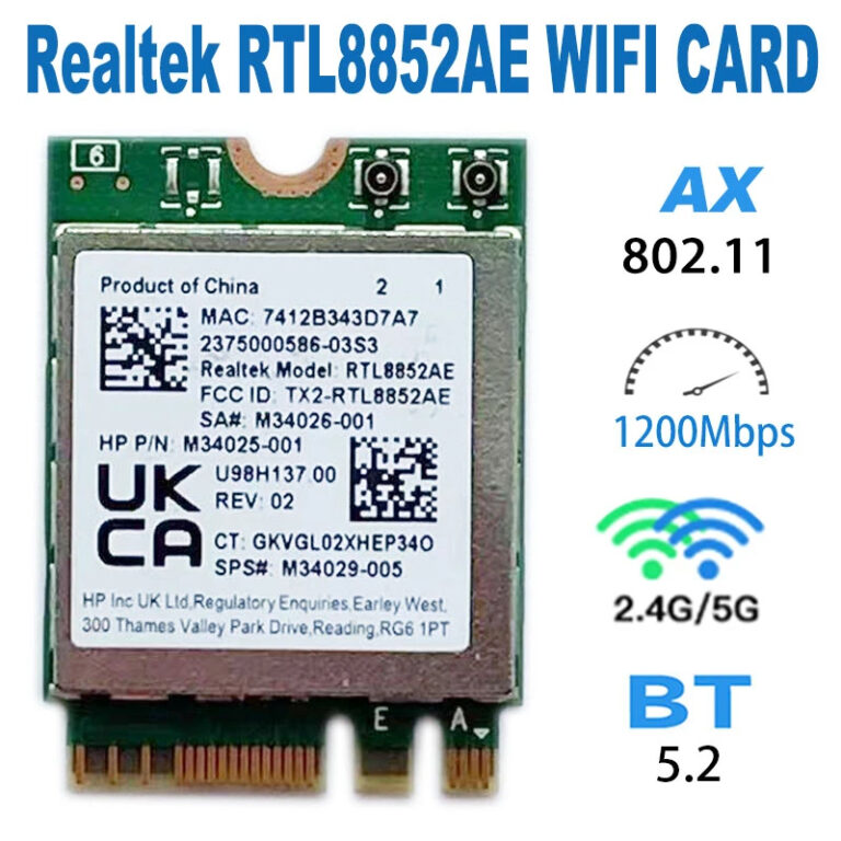 Tarjeta de red inalámbrica Realtek RTL8852AE WIFI 6 2*2ax+BT5.1 PCIE M.2