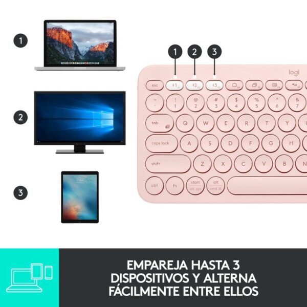 Teclado Bluetooth Multi-Dispositivo Logitech K380 Rosa en español (ñ) - Imagen 9