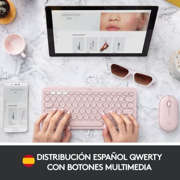 Teclado Bluetooth Multi-Dispositivo Logitech K380 Rosa en español (ñ) - Imagen 5