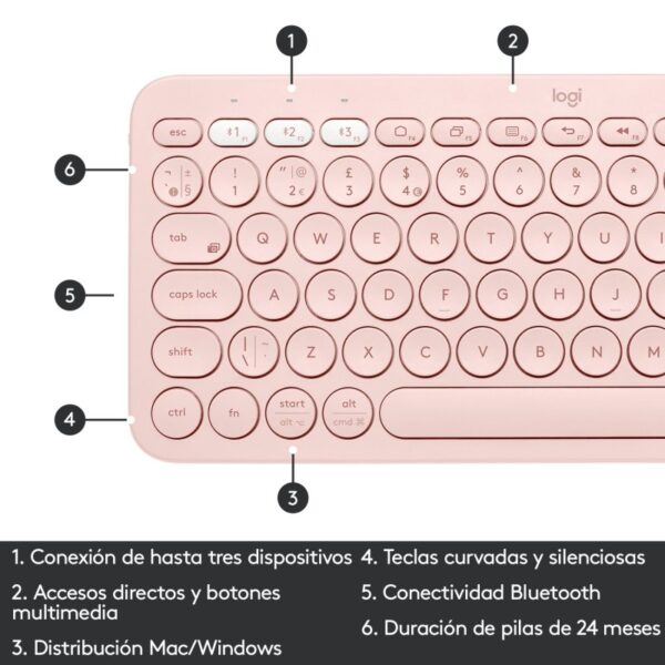 Teclado Bluetooth Multi-Dispositivo Logitech K380 Rosa en español (ñ) - Imagen 8