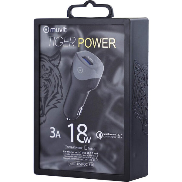 Cargador coche Muvit USB Qualcomm QC 3.0 18W Smart IC negro - Imagen 3