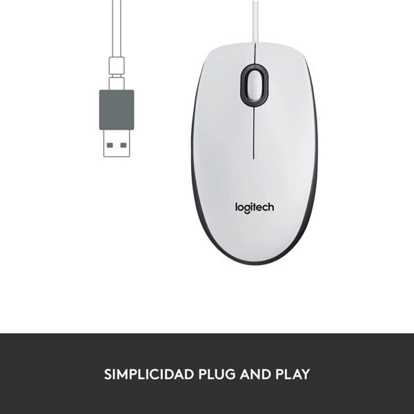 Logitech M100 Ratón con cable 1000DPI  Blanco (NUEVO) - Imagen 3