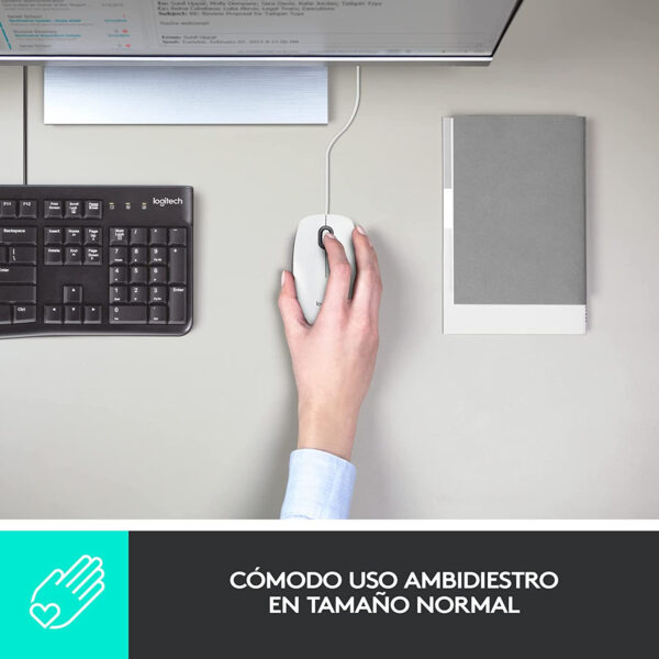 Logitech M100 Ratón con cable 1000DPI  Blanco (NUEVO) - Imagen 2