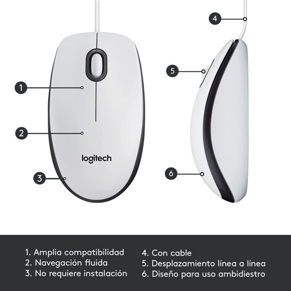 Logitech M100 Ratón con cable 1000DPI  Blanco (NUEVO) - Imagen 6