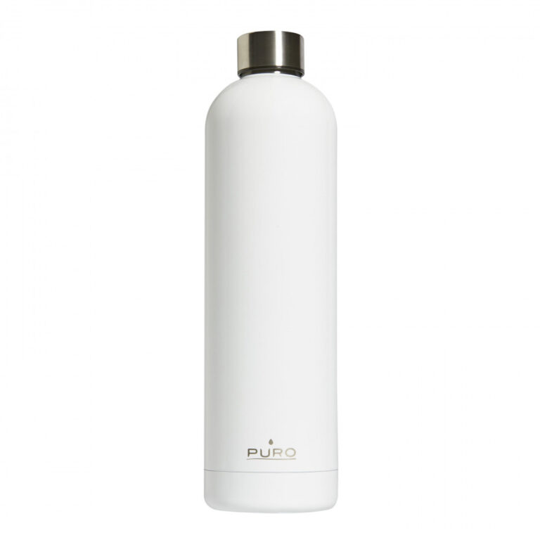 Puro Hot and Cold botella de acero inoxidable doble pared 1000ml blanca