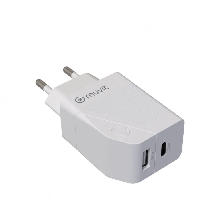 Cargador de Pared Muvit for Change 1 USB QC 3.0 18W+1 Tipo C PD 20W blanco
