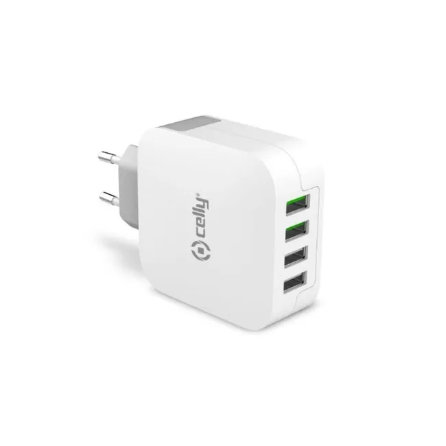 Cargador de pared Celly TC4USBTURBO Interior 4 tomas USB Color blanco
