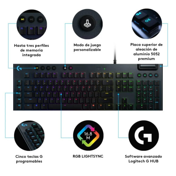 Teclado Mecánico Gaming Logitech G815 RGB GL Táctil en español Usado - Imagen 3