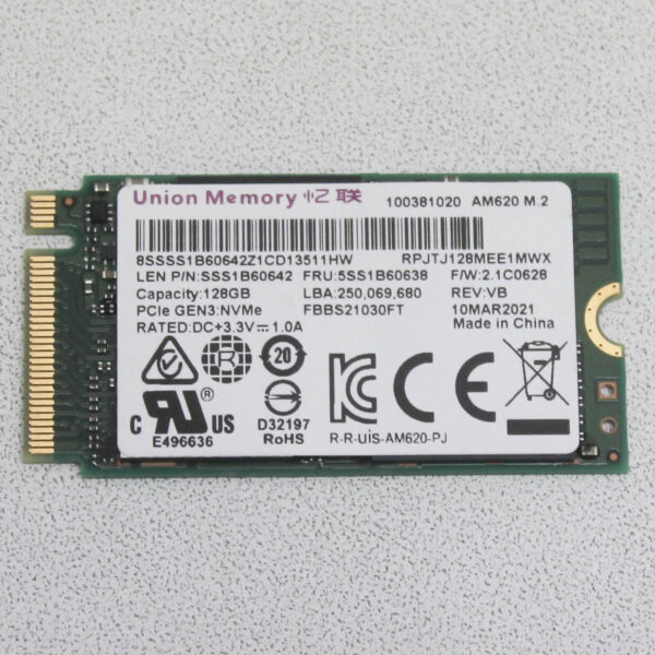 Lenovo SSS1B60642 SSD 128GB Pcie Nvme M.2 Am620 Dc+3.3V 1.0A