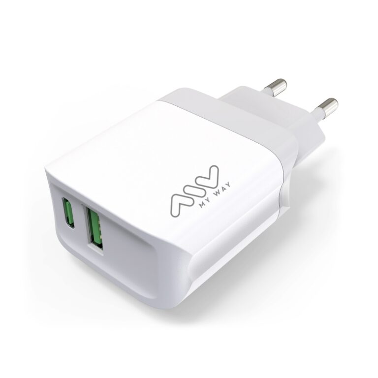 Transformador Myway 1 USB QC 3.0 18W+1 Tipo C PD 20W blanco