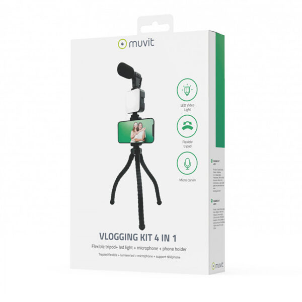 Muvit Vlogging Kit 4 en 1 Trípode Flexible + Luz LED + Micrófono + Soporte móvil - Imagen 4