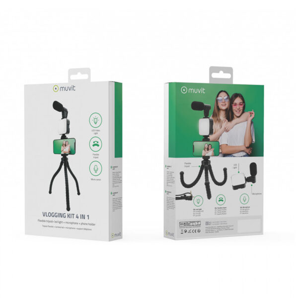 Muvit Vlogging Kit 4 en 1 Trípode Flexible + Luz LED + Micrófono + Soporte móvil - Imagen 3