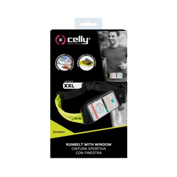 Cinturón Celly ESRUNBDUOXXLYL Run Belt Duo Riñonera Smartphone 6.5'' amarillo - Imagen 3