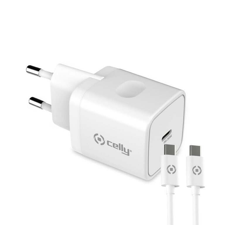 Cargador de pared Celly TC1C20WTYPECWH 20W + Cable USB-C a USB-C Blanco