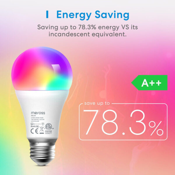 Meross 2 Bombillas LED Multicolor Inteligente WiFi - Regulable 9W, E27 - Imagen 3