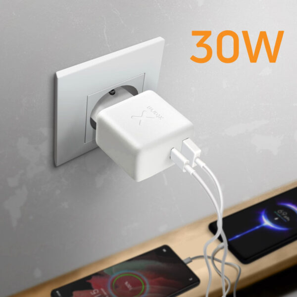 Cargador de pared Xtorm Volt II 30w Tecnología Gan USB-C + USB Compacto Blanco - Imagen 3