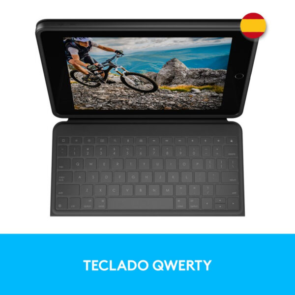 Funda con Teclado Logitech Rugged Folio Bluetooth Gris para iPad 7/8/9 Gen Usada - Imagen 2