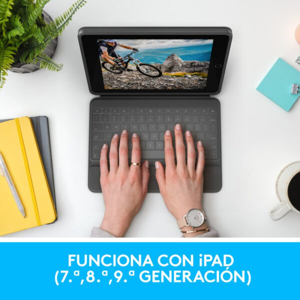 Funda con Teclado Logitech Rugged Folio Bluetooth Gris para iPad 7/8/9 Gen Usada - Imagen 6