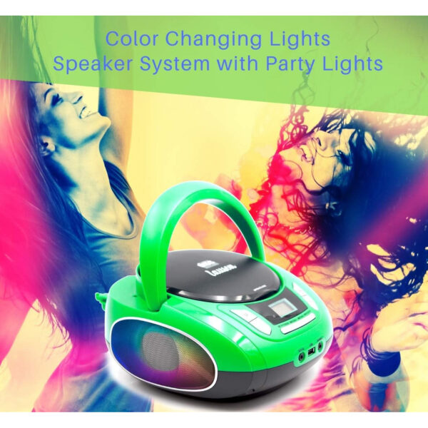Reproductor CD Lauson NXT964 Portátil Luces LED Multicolor y Radio FM Verde - Imagen 2