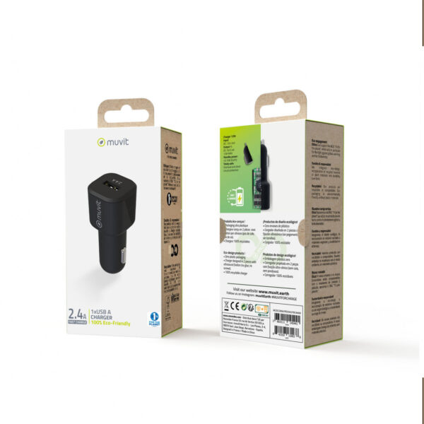 Cargador coche Muvit for Change USB 2,4A 12W negro - Imagen 4