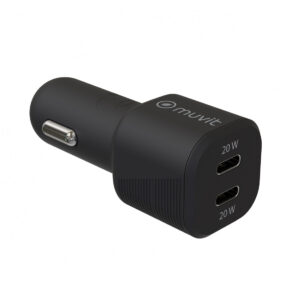 Cargador coche Muvit for Change Tipo C PD 20W+Tipo C PD 20W negro