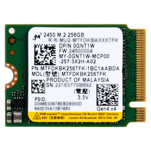 Unidad de estado solido SSD Micron 256GB M.2 2230 Gen 4 PCIe NVMe MTFDKBK256TFK