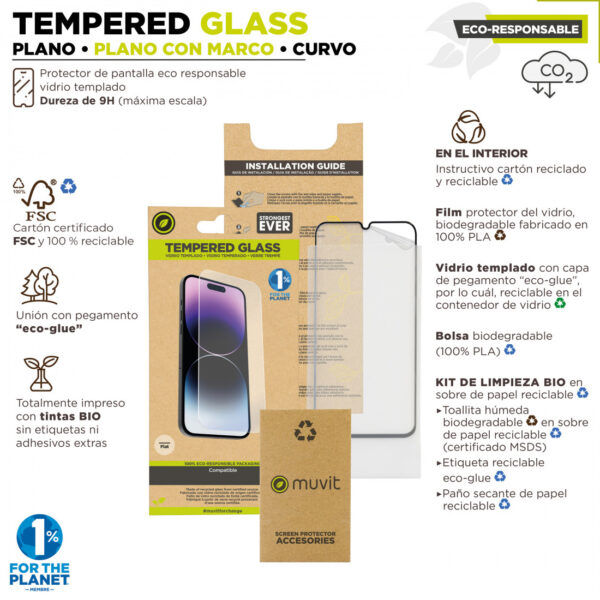Protector de pantalla Muvit for change Apple iPhone 15 Pro vidrio templado plano - Imagen 3