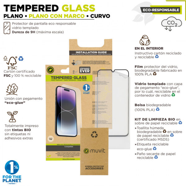 Protector de pantalla Muvit for change Apple iPhone 15 vidrio templado plano - Imagen 3