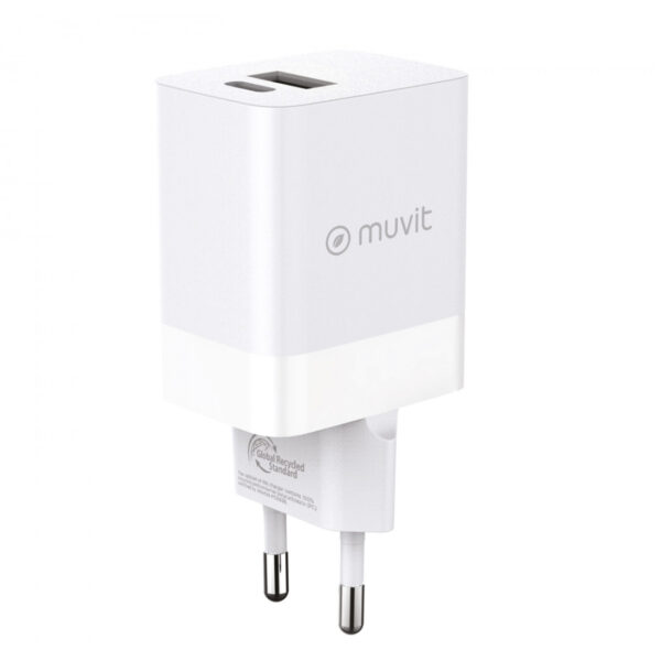 Cargador de Pared Muvit for Change 1 USB 12W+1 Tipo C PD 45W blanco (NUEVO)