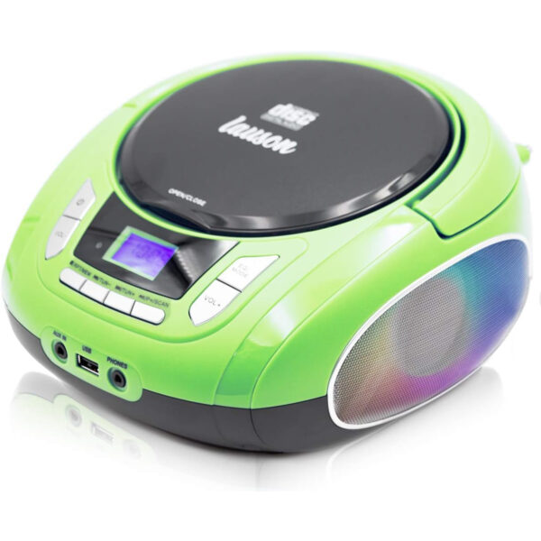Reproductor CD Lauson NXT964 Portátil Luces LED Multicolor y Radio FM Verde