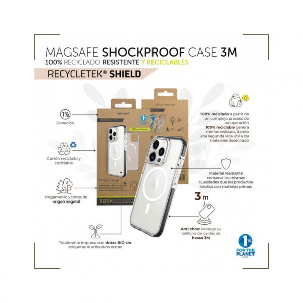 Funda Muvit Recycletek Magsafe Shockproof 3m Transp./Negra Apple iPhone 14 Plus - Imagen 4