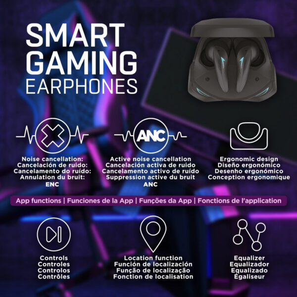 Auriculares Muvit iO Smart True Wireless Gaming ENC/ANC negro LED - Imagen 8