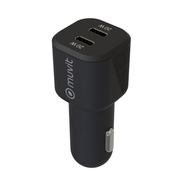 Cargador coche Muvit for Change Tipo C PD 20W+Tipo C PD 20W negro - Imagen 3