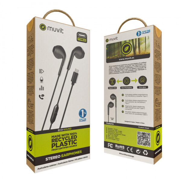 Auriculares estéreo Muvit for change E58 Tipo C negros - Imagen 5