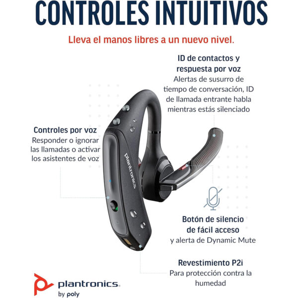 Auricular con Micrófono Poly VOYAGER 5200/R Intraurales Negro - Imagen 2