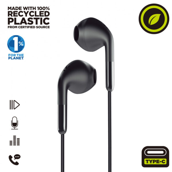Auriculares estéreo Muvit for change E58 Tipo C negros - Imagen 2
